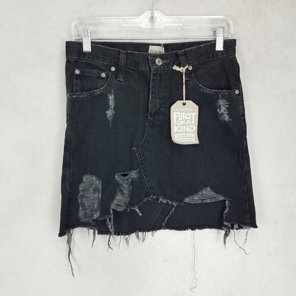 NEW LF Furst of a Kind OS Reconstructed High waist Denim Jean Skirt Black NEW - Picture 1 of 9